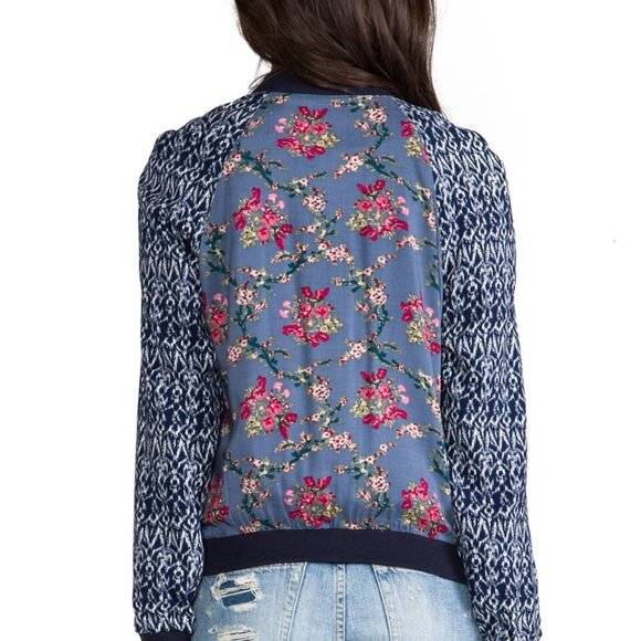 Free People Floral Printed Baseball Jacket in Indigo Blue - Picture 11 of 11
